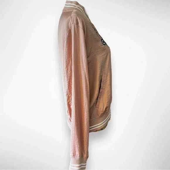 LIVING DOLL Pink Lightweight Bomber Jacket‎ With Floral Embroidery | EUC - Picture 3 of 5